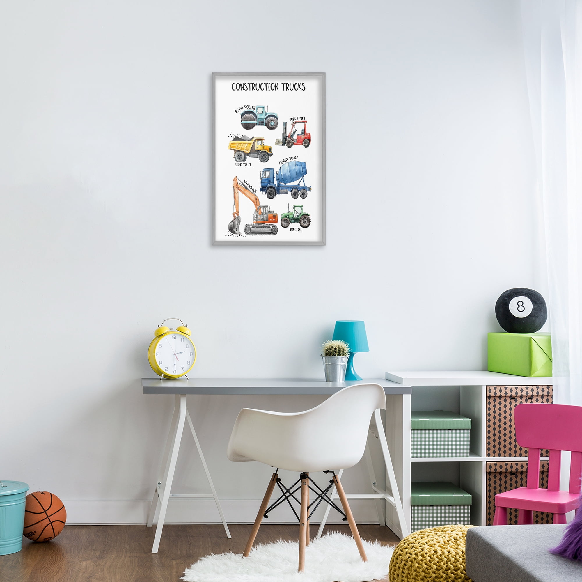 Stupell Industries Utility Trucks Construction Gray Framed Giclee Art, design by Christine Simpson Art