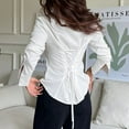 thumbnail image 4 of RYRJJ Women's Button Down Shirts Long Sleeve Dress Shirt Collared Work Office Dressy Blouses Tie Back Corset Tops(White,L), 4 of 5