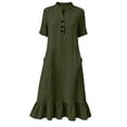 thumbnail image 5 of ClodeEU Women's Linen Blend V Neck Half Sleeve Dress with Ruffle Hem,Solid Color Casual Midi Dress with Pockets Army Green,Women's Plus L, 5 of 8
