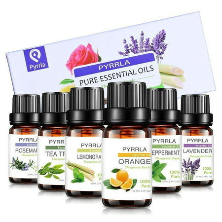 PYRRLA 100% Pure and Natural Essential Oils set Gift 6/10ml, Aromatherapy Therapeutic Grade Essential oil Basic Sampler Gift Set&Kit (Orange,Lavender,Tea (Best Natural Tea Tree Oil)