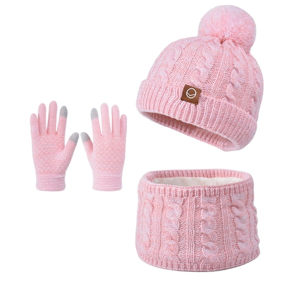 Girls Winter Hat Gloves and Scarf Set, Warm Lined Beanie Hats Knitted Cap for 3-10 Years Boys and Girls