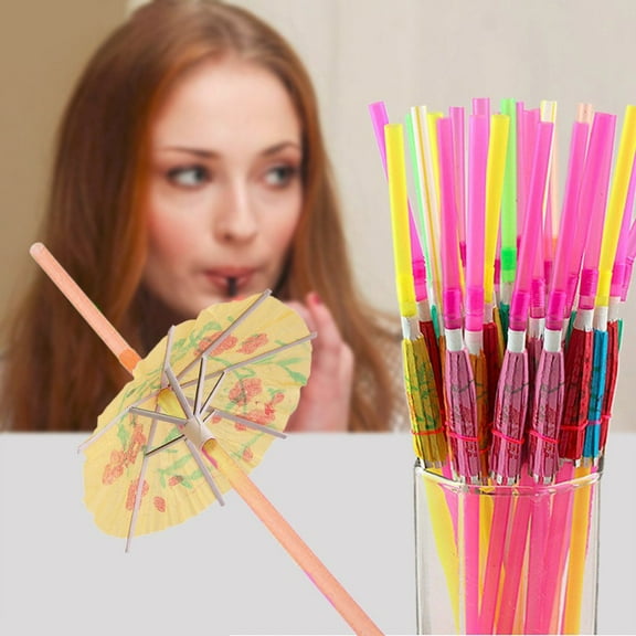 100pcs Umbrella Drinking Straws Flexible Straws Colored Single Use Straws