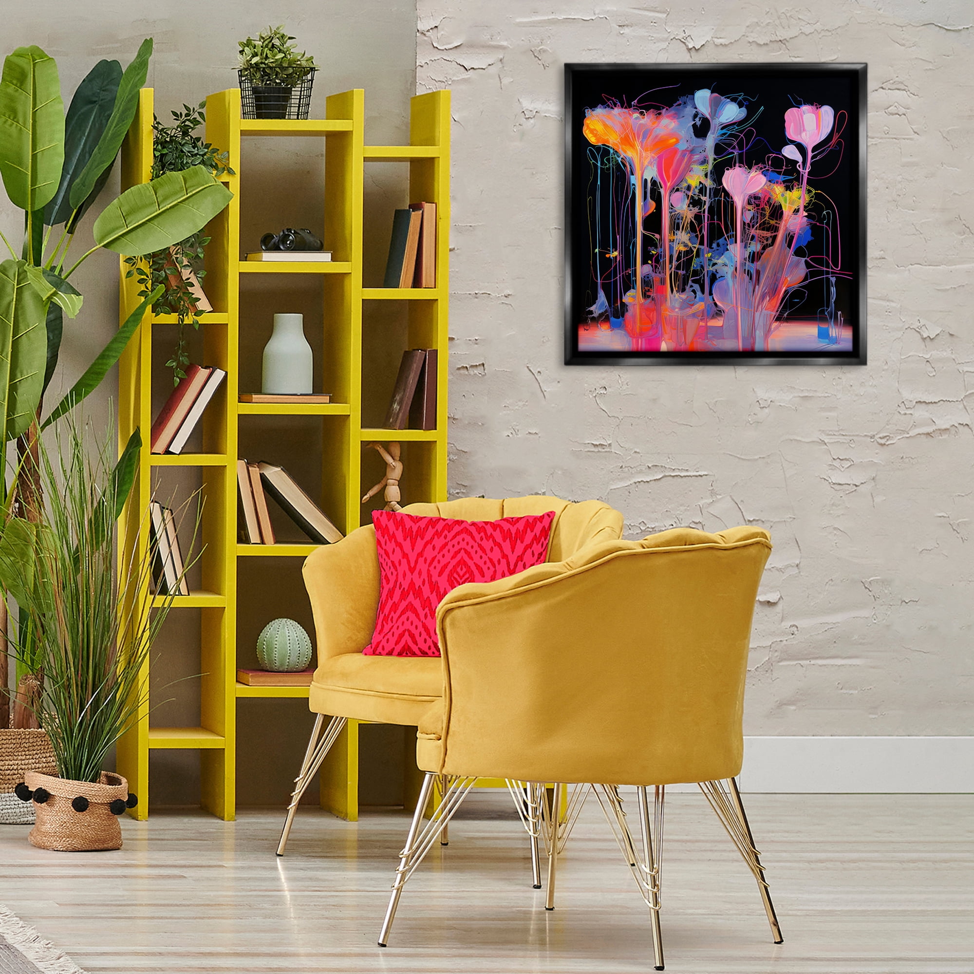 Stupell Industries Bold Otherworldly Blossoms Abstract Painting Black Floater Framed Canvas Art Print Wall Art, 25 x 25