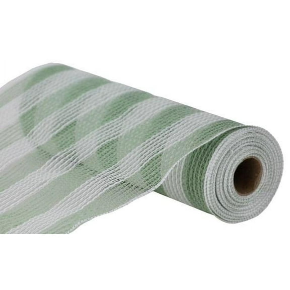 Faux Jute Small Stripe Poly Deco Mesh Sage Green/White 10.25" X 10Yd