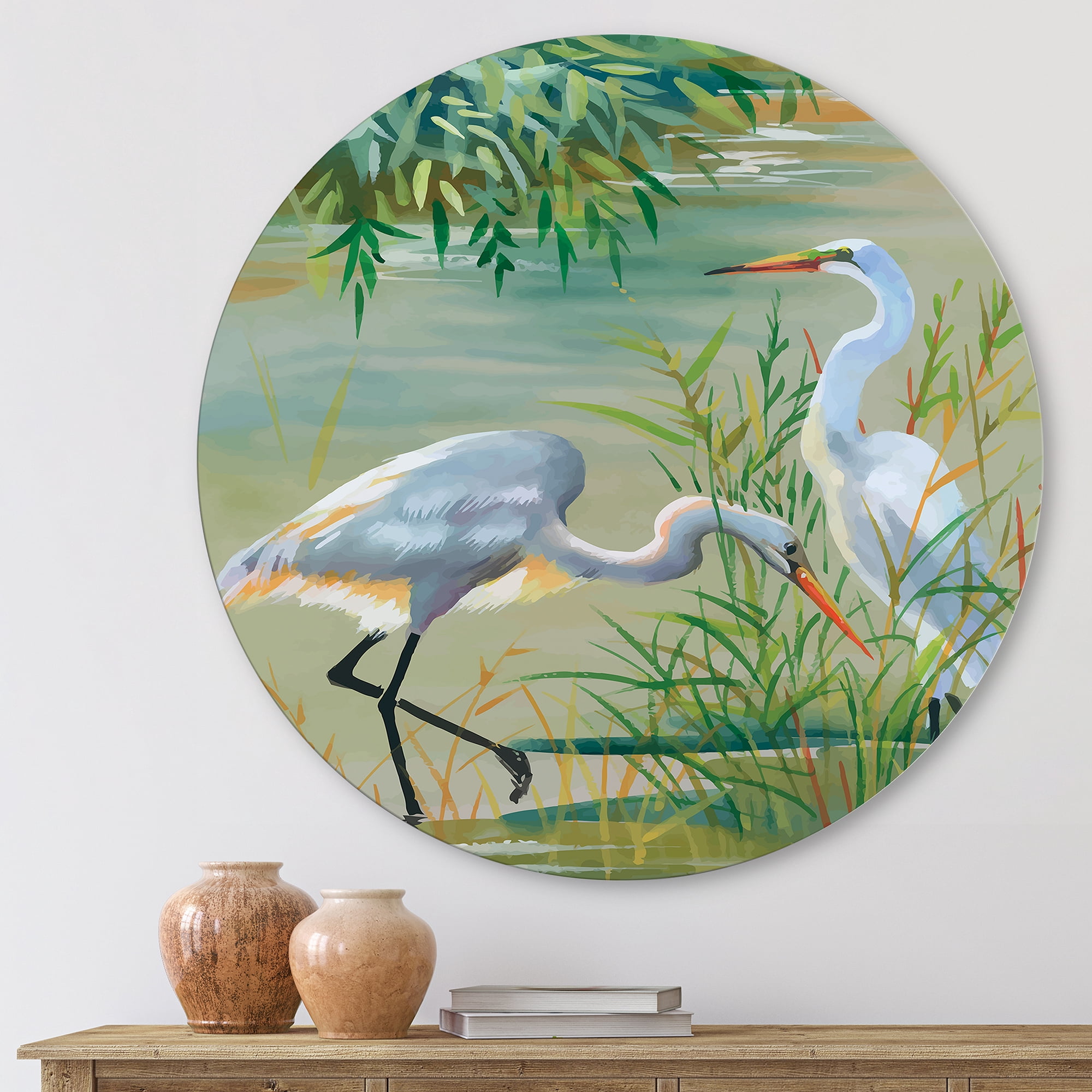 Designart 'Portrait Of Heron Birds I' Traditional Circle Metal Wall Art 11x11 - Disc of 11