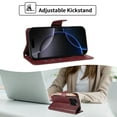 thumbnail image 2 of for iPhone 12 Pro / 12 6.1" Flip Case with Cash Slot Credit Card Slots Kickstand PU Leather Shockproof Lightweight Full Body Protective Magentic Clasp Rugged Case Cover with Wrist Strap, Red, 2 of 11