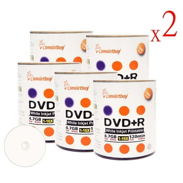 100 Pack Smartbuy 16X DVD+R DVDR 4.7GB White Inkjet Hub Printable Data ...