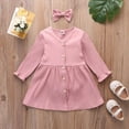 thumbnail image 2 of Vestido Para Niñas Ropa Para Bebés Primavera Otoño Niño Pequeño Color Sólido Falda De Manga Larga Diadema Con Lazo Rosa Odeerbi LM103-7370, 2 of 9