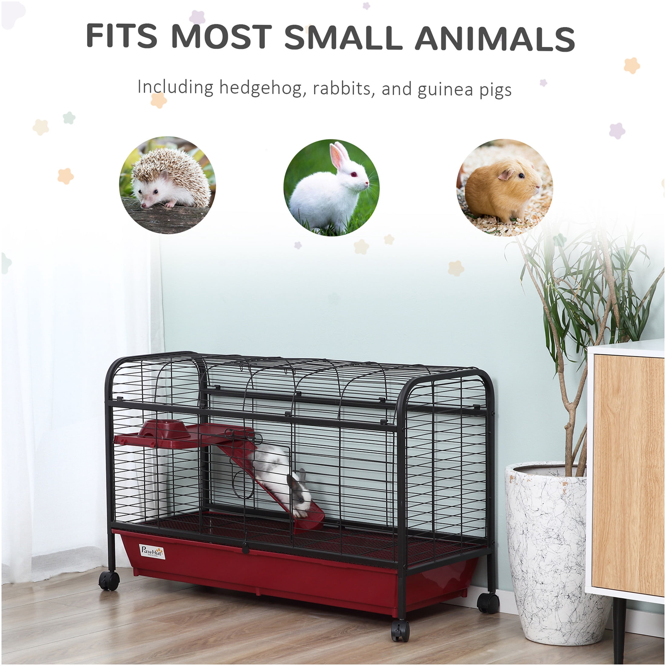 JERFIT 41 inch Rolling Small Animal Cage Hutch with Wheels, Multi-Level Platform & Ramp for Rabbits, Ferrets, Guinea Pigs