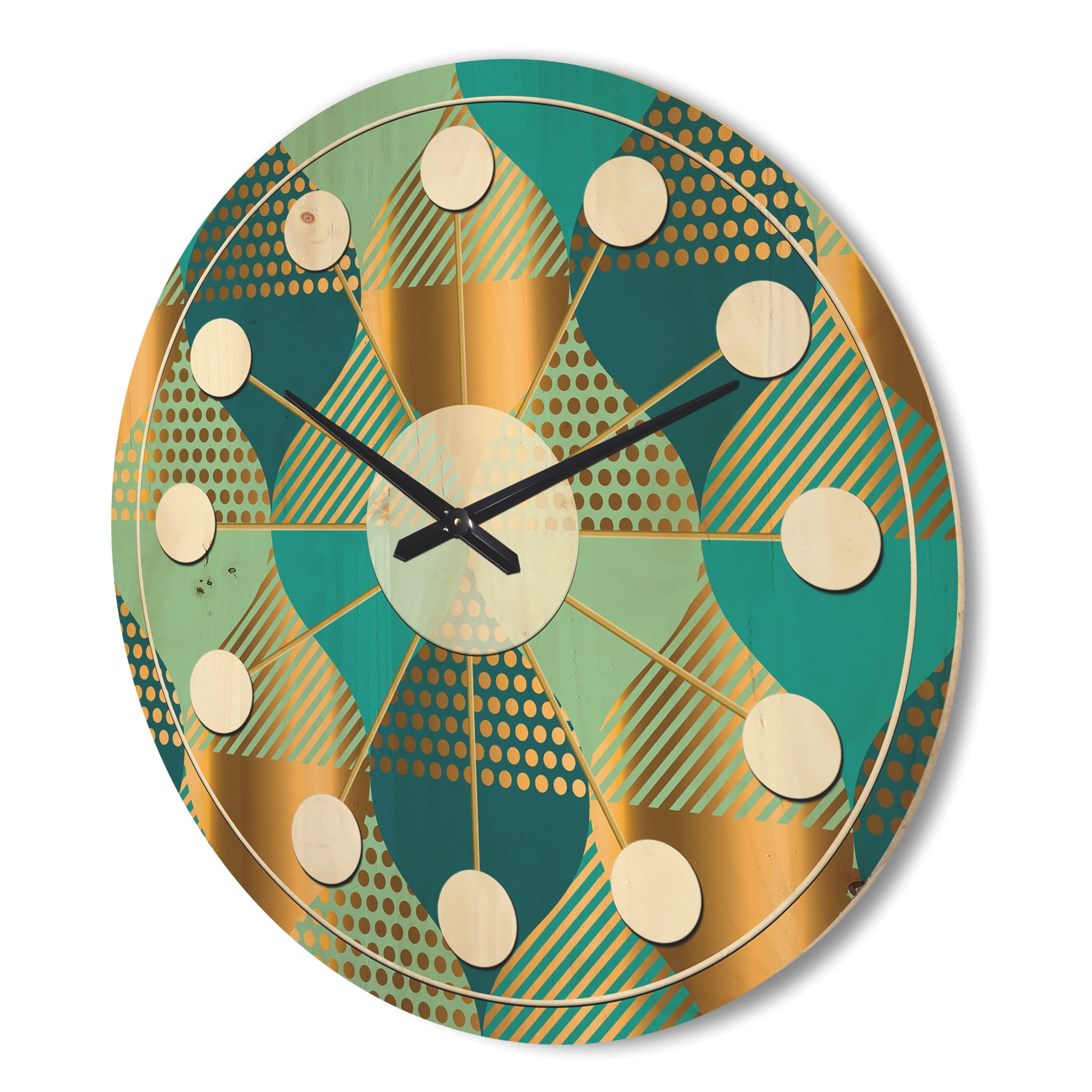 Designart 'Luxury Retro Pattern Drops II' Mid-Century Modern Wood Wall Clock