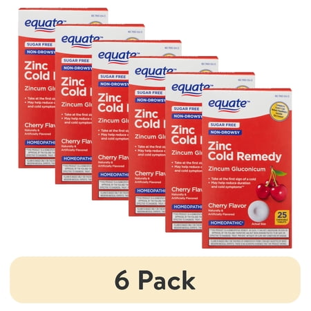(6 pack) Equate Zinc Cold Remedy Chewable Tablets, Non-Drowsy, Cherry Flavor, 25 Count