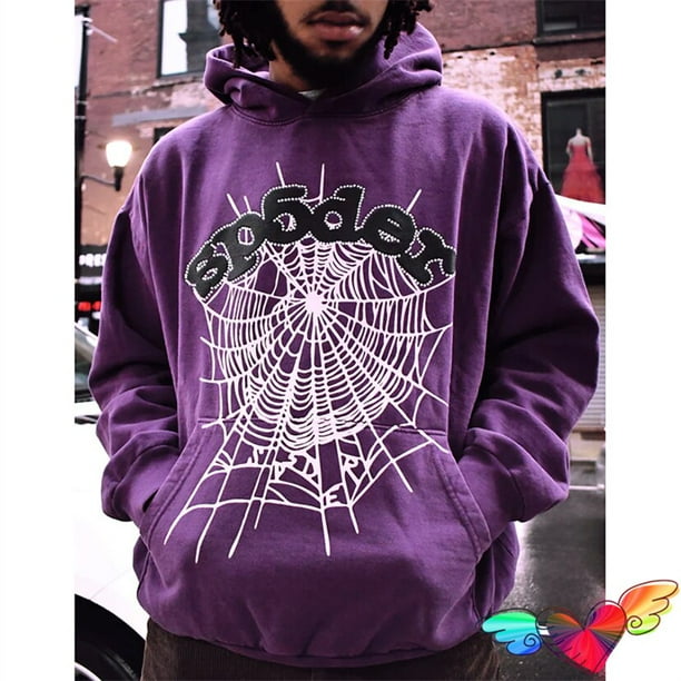 Flash Sticker Sp5der Logo Hoodie 2023 Men Women 1:1 Purple Young