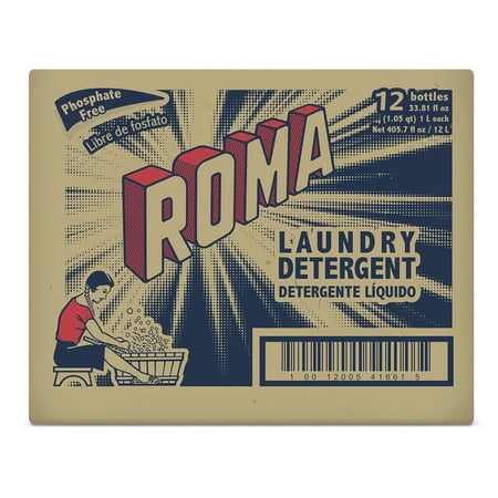 Roma Liquid Detergent Box (Contains 12 Bottles of 33.81 fl oz). It can be used wor washing clothes and cleaning floors, tiles and other surfaces.