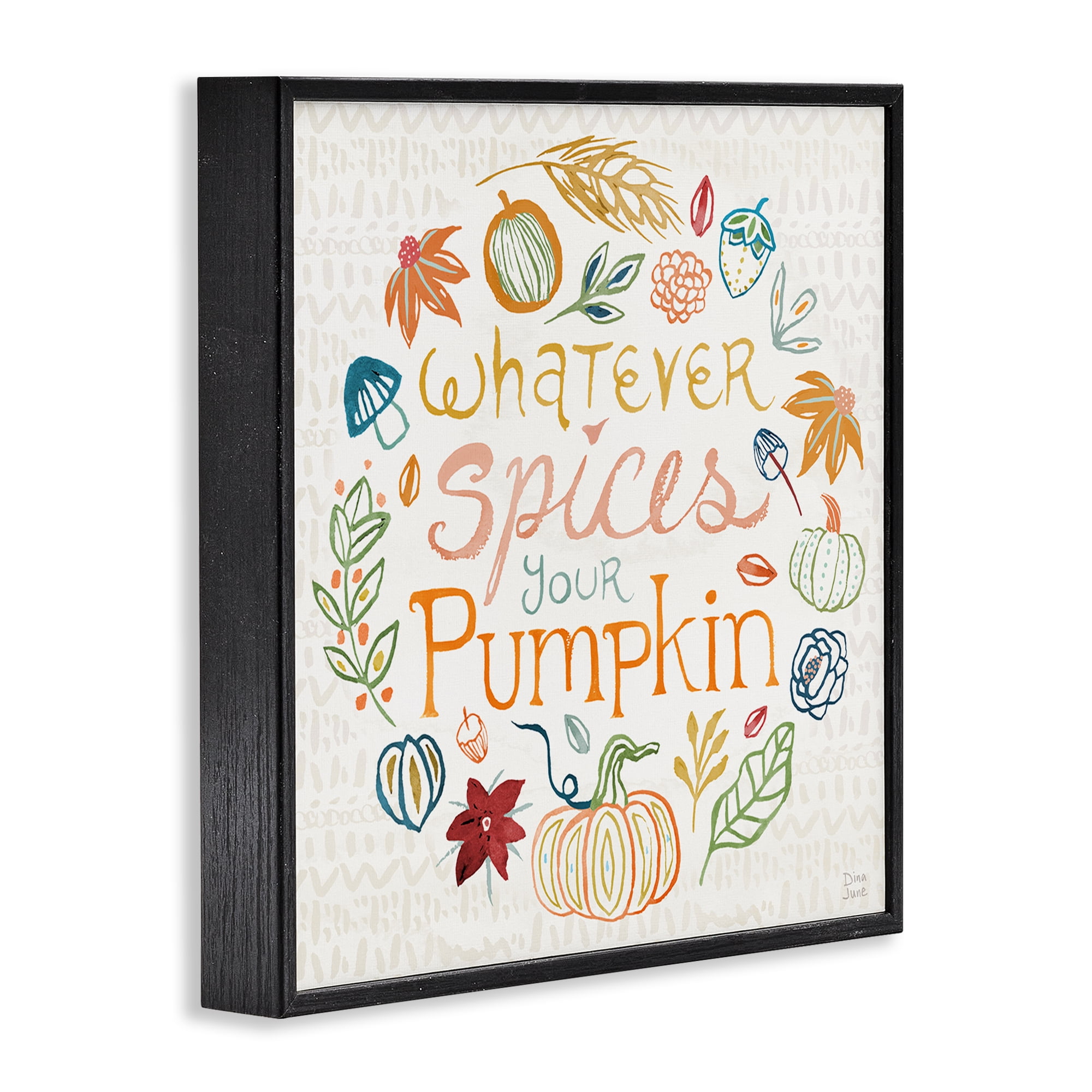 Stupell Industries Funny Fall Spice Pumpkin Holiday Painting Black Framed Art Prints Wall Art, 12 x 12
