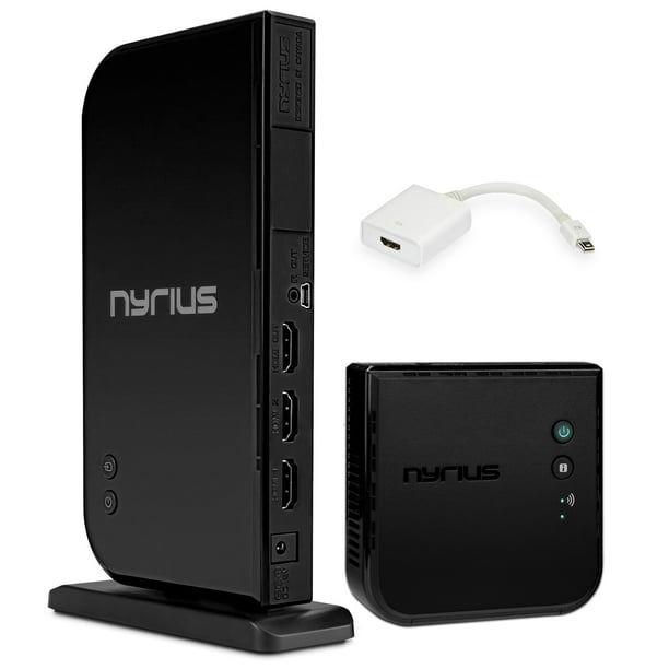 Nyrius ARIES Maison + Sans Fil HDMI 2x Émetteur d'Entrée et Récepteur pour le Streaming HD 1080p 3D Vidéo et Audio Numérique (NAVS502) - Adaptateur d'Écran Nyrius Mini BONUS à HDMI Inclus