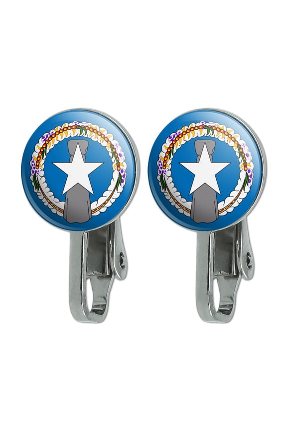 Northern Mariana Islands US Territory Flag Novelty Clip-On Stud Earrings