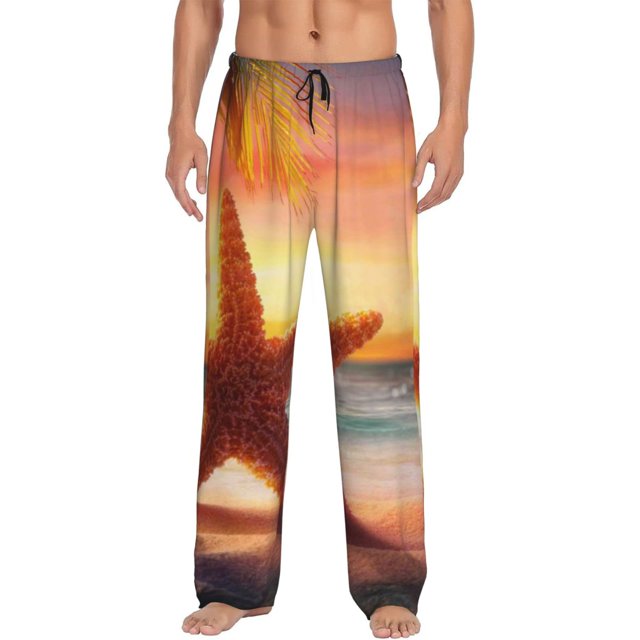 Fotbe Starfish Sunset Sea Beach Pantalones de Pijama para Hombre, Pantalones de Dormir, Pantalones de Casa con Cintura Ajustable y Bolsillos-X-Large