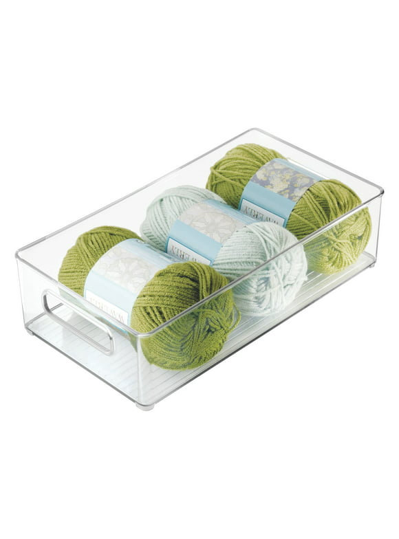 iDesign Linus Clear Plastic Stackable Deep Organizer Bin with Handles - 14.6" x 8" x 4"