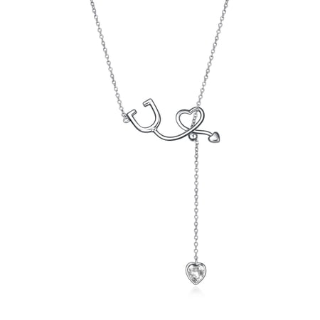 925 Sterling Silver Stethoscope Y Lariat Nursing Pendant Necklace Nurse Gifts for Women Doctor RN Medical Student - April Birthstone