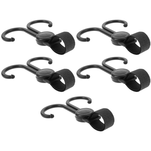 TABLZONE 5Pcs Portable Stroller Handle Hooks Multi Functional Hanging Buckles for Black Polyester