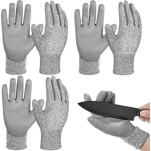 3 pares de guantes resistentes a cortes de nivel 5, guantes de seguridad para carpintería, guantes protectores a prueba de cortes para hombres, guantes de trabajo anticortes, jardinería recu