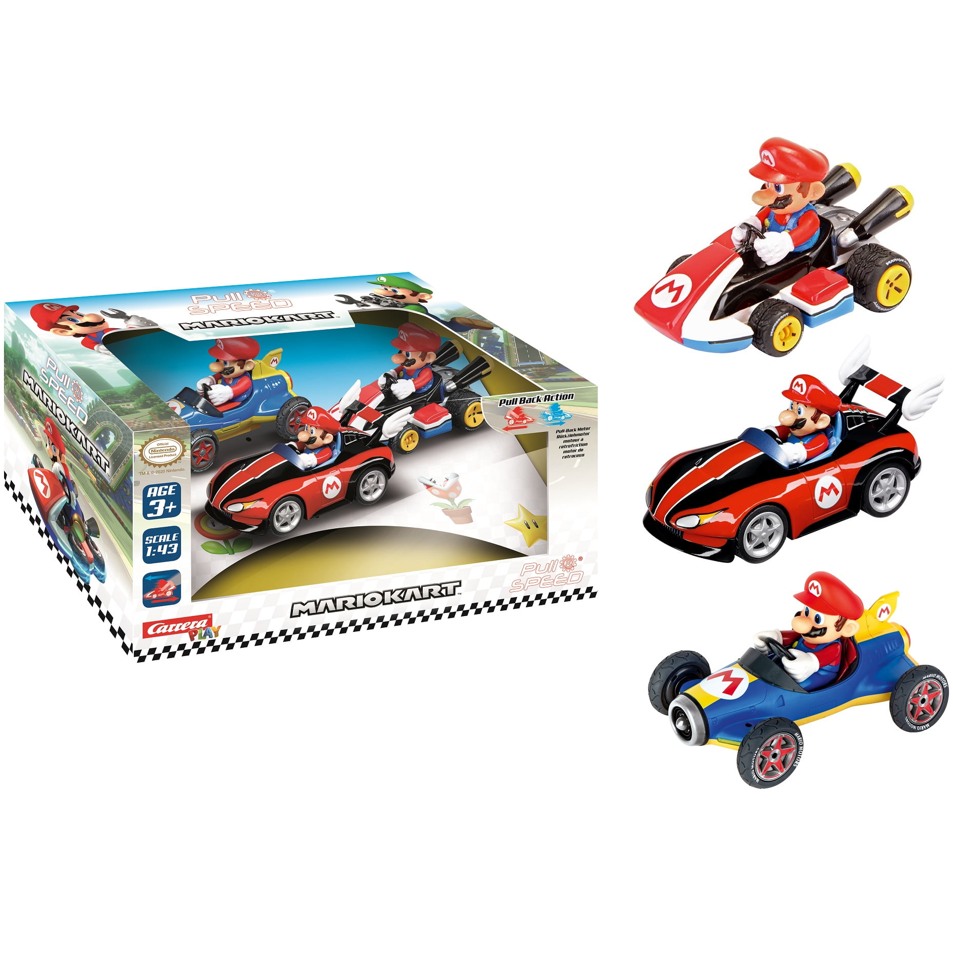 Carrera Pull & Speed Set of 3 Mario Kart Pull Back Toy Car Vehicle Playset  