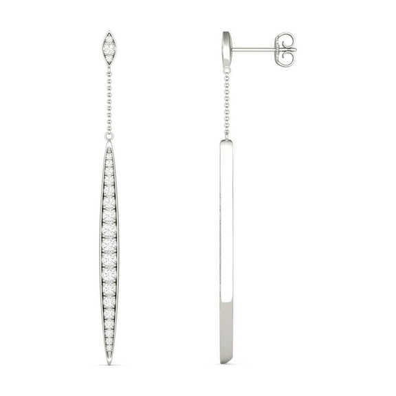 Charles & Colvard 14K White Gold Moissanite 2.4mm Round Drop Earrings 1.02cttw DEW