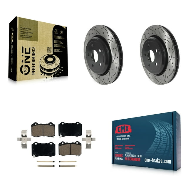 Transit Auto Rear Coated Drilled Slotted Disc Brake Rotors and Ceramic Pads Kit for Car Jeep Grand Cherokee Dodge Durango with 4 Piston Caliper KDC-100745