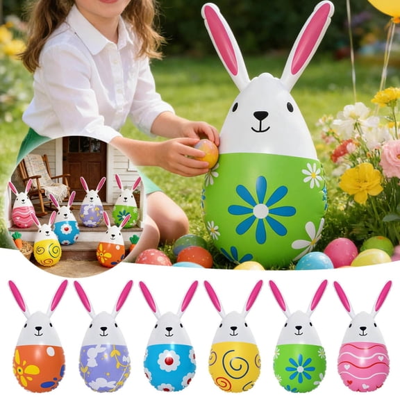 ZJNGJC 6PCS Inflatable Easter Bunny 15.75 Inch Easter Eggs Rabbit Decorations Outdoor Blow up Colorful Bunny Ornaments for Spring Holiday Garden Yard Lawn Porch Fireplace Home Party Decor