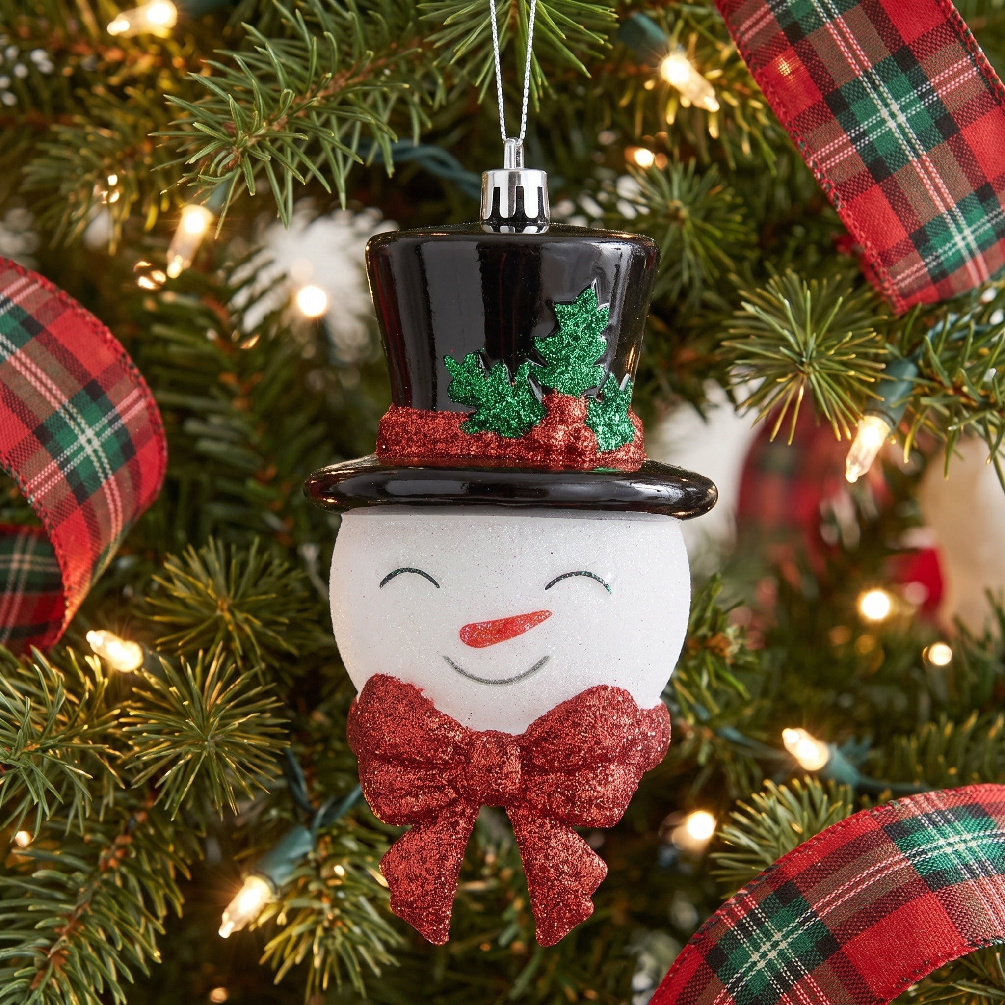 Red/White/Black Glitter Snowman Head Christmas Ornament, 4.8", by Holiday Time
