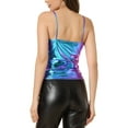 thumbnail image 3 of INSPIRE CHIC Women's Christmas Shiny Party Holographic Sleeveless Slim Fit Metallic Cami Top XS Blue, 3 of 6