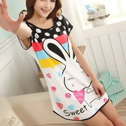 Cheers Women Fashion Summer Cartoon Rabbit Polka Dot Pajamas Short Sleeve Sleepwear