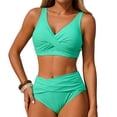 thumbnail image 2 of Mceream Fashion Women's Sleeveless Solid Bikini Swimsuit Push-Up Padded Swimwear Swimsuit Blouse Pants V-Neck Knot Front Two-Piece Sets Mint Green XL, 2 of 9