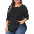 thumbnail image 2 of DARING DIVA Women's Plus Pleated Blouses Crew Neck Soft T-Shirt 1X Black, 2 of 6
