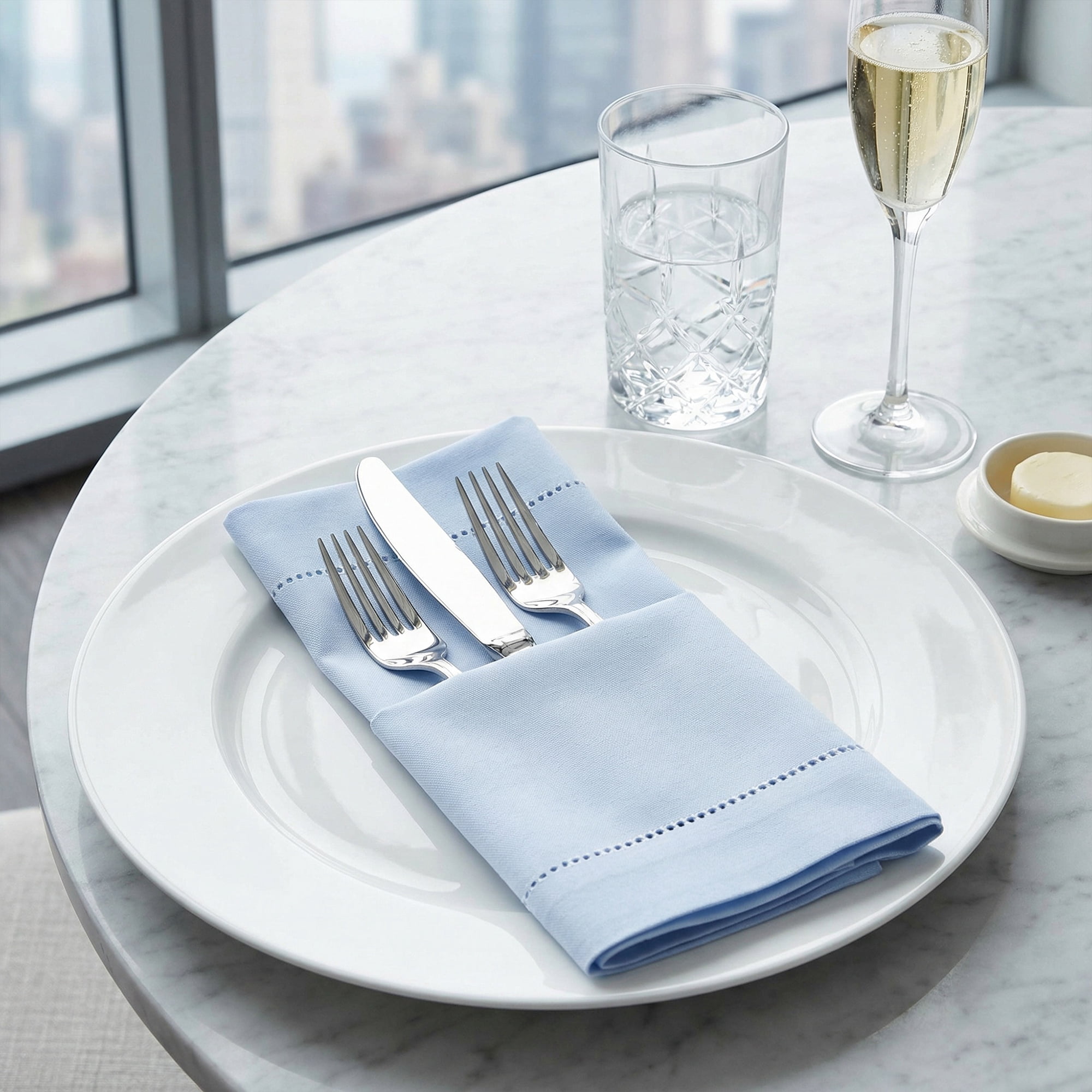 Unique Bargains 12 Pack Washable Polyester Cloth Napkins for Dining Sky Blue 17"x17"