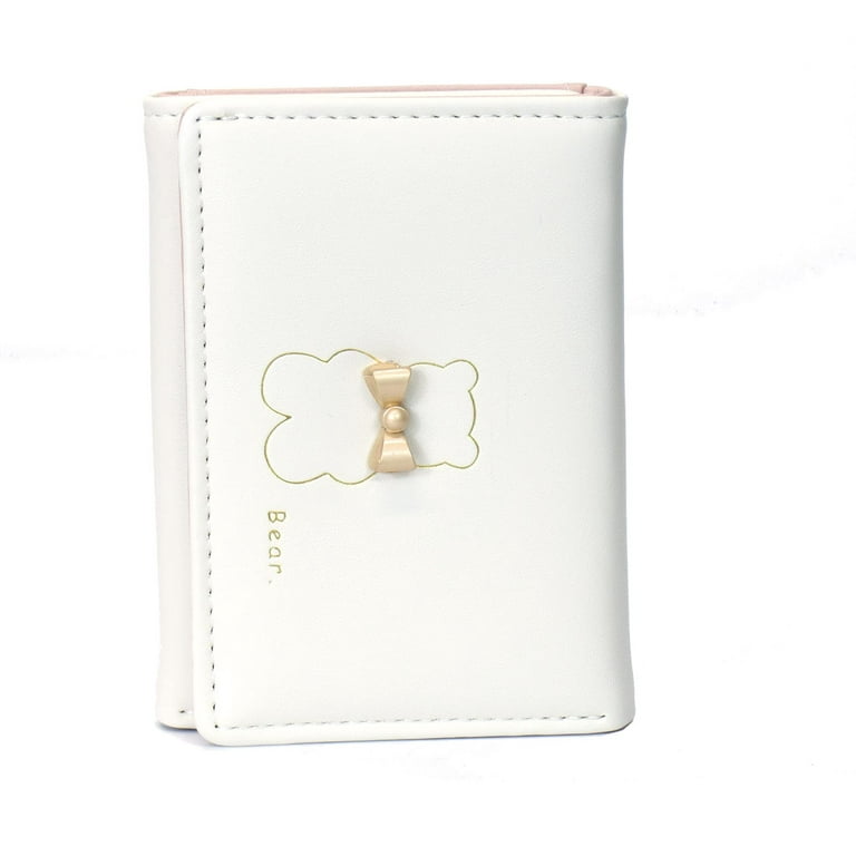 Girls Cute Wallet Bear with Bow Tri-folded Small Wallet Cash Pocket Card  Holder ID Window Purse for Women Girls (BLUE, BEAR BOW) 