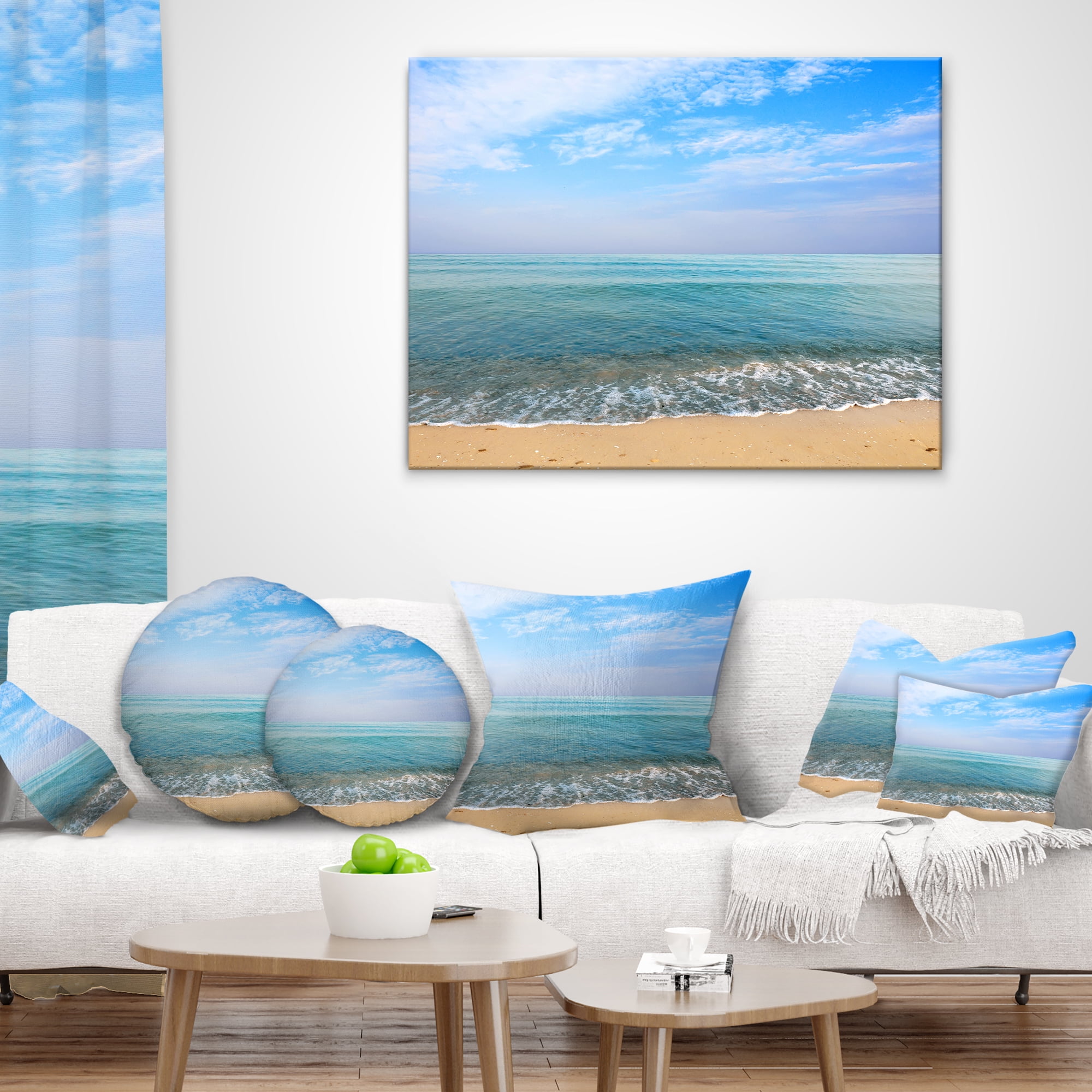 Designart Blue Sky Sand Sun Daylight - Seashore Throw Pillow - 18x18