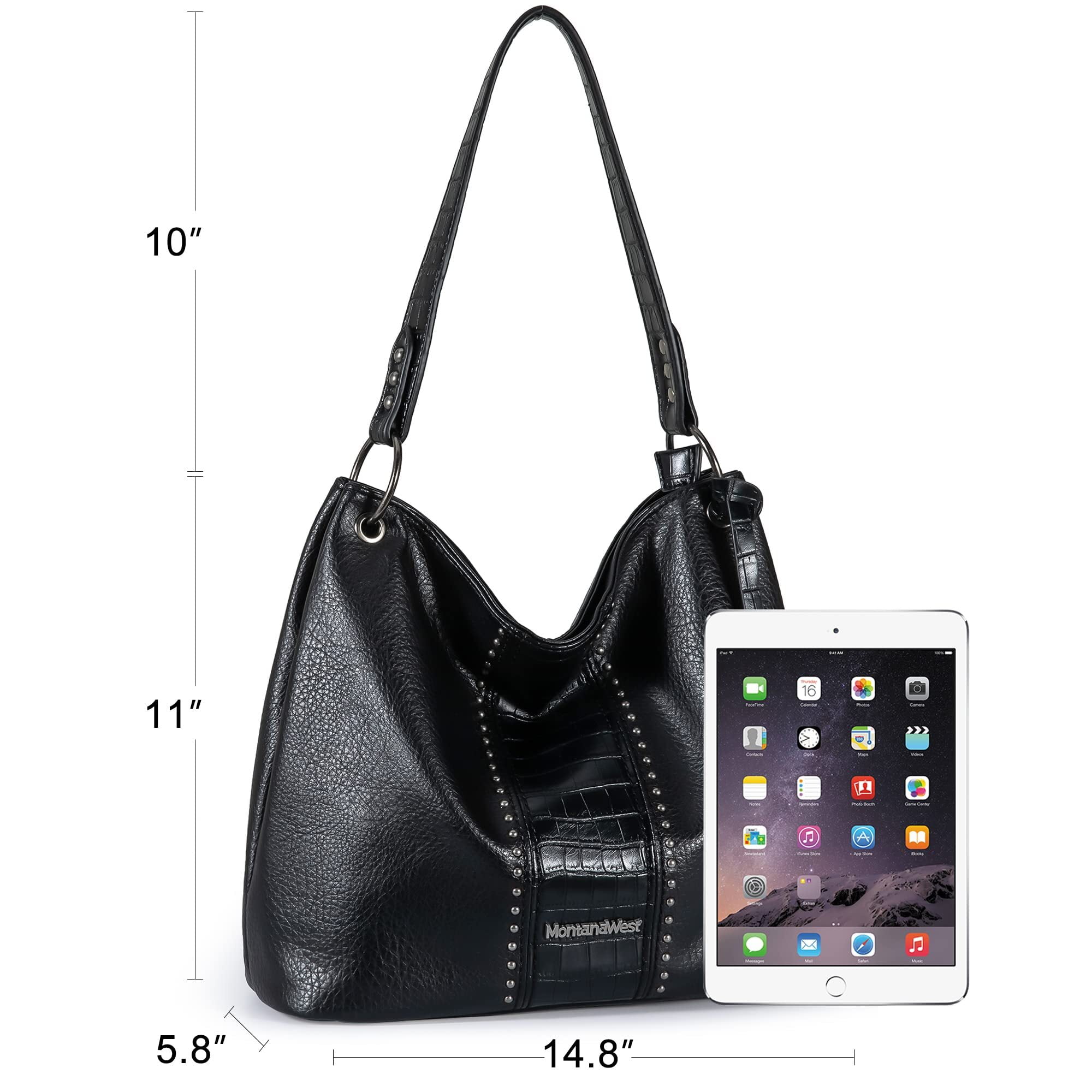 Montana West Purses for Women Hobo Shoulder Handbags with Zipper, Black