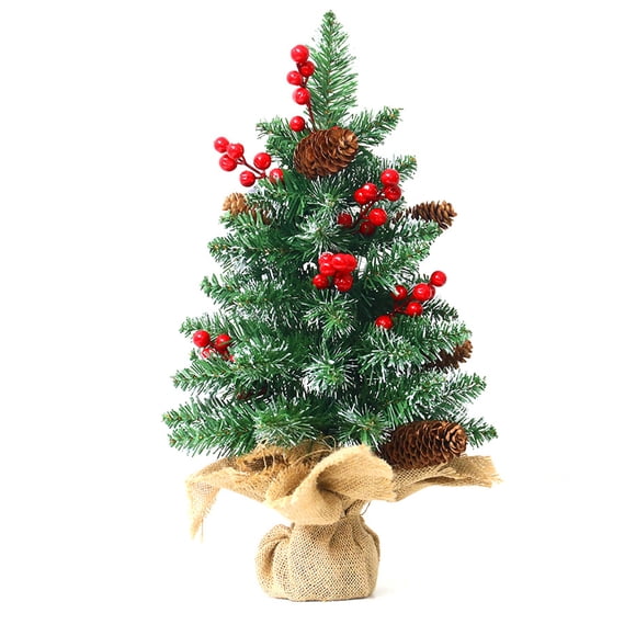 Mistaha Miniature Red Berries Pine Cone Christmas Tree Decoration PVC Desktop Plant Office Ornament Festive Decor Holiday Accessory - Basic Style