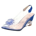thumbnail image 3 of Women Peep Toe Wedge Sandals Fashion Crystal FLower High Heel Sandals SlingBack Ladies Dress Shoes, 3 of 6