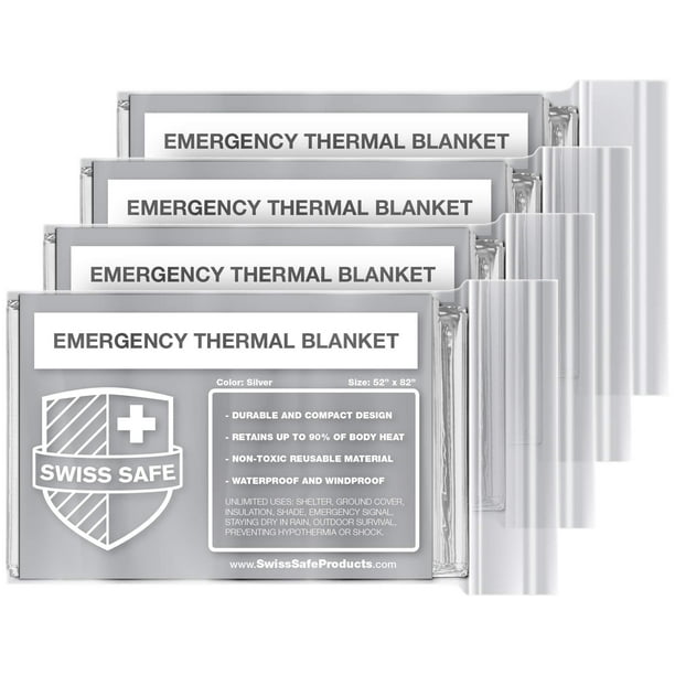 Emergency Mylar Thermal Blankets (4Pack) + Bonus Signature Gold Foil Space Blanket Designed