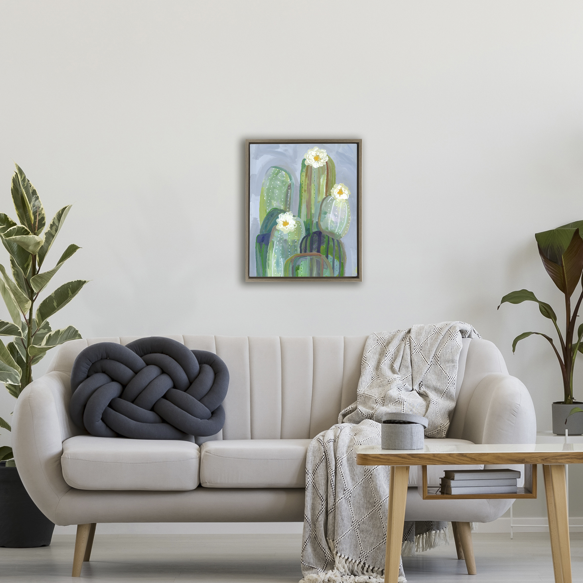 Desert Day Dream Cactus Brown Framed Floater Canvas Wall Art, design by Ashley Davis