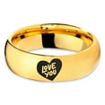 thumbnail image 2 of Tungsten Love You Heart Band Ring 7mm Men Women Comfort Fit 18k Yellow Gold Dome Polished, 2 of 4