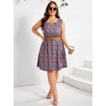 thumbnail image 4 of SHOWMALL Women's Plus Size Sleeveless Dress, A-Line Summer Dress with Pockets, Vibrant Floral Black 1X Keyhole Neck Pleated Casual Shift Dress for Beach Vacation, 4 of 6
