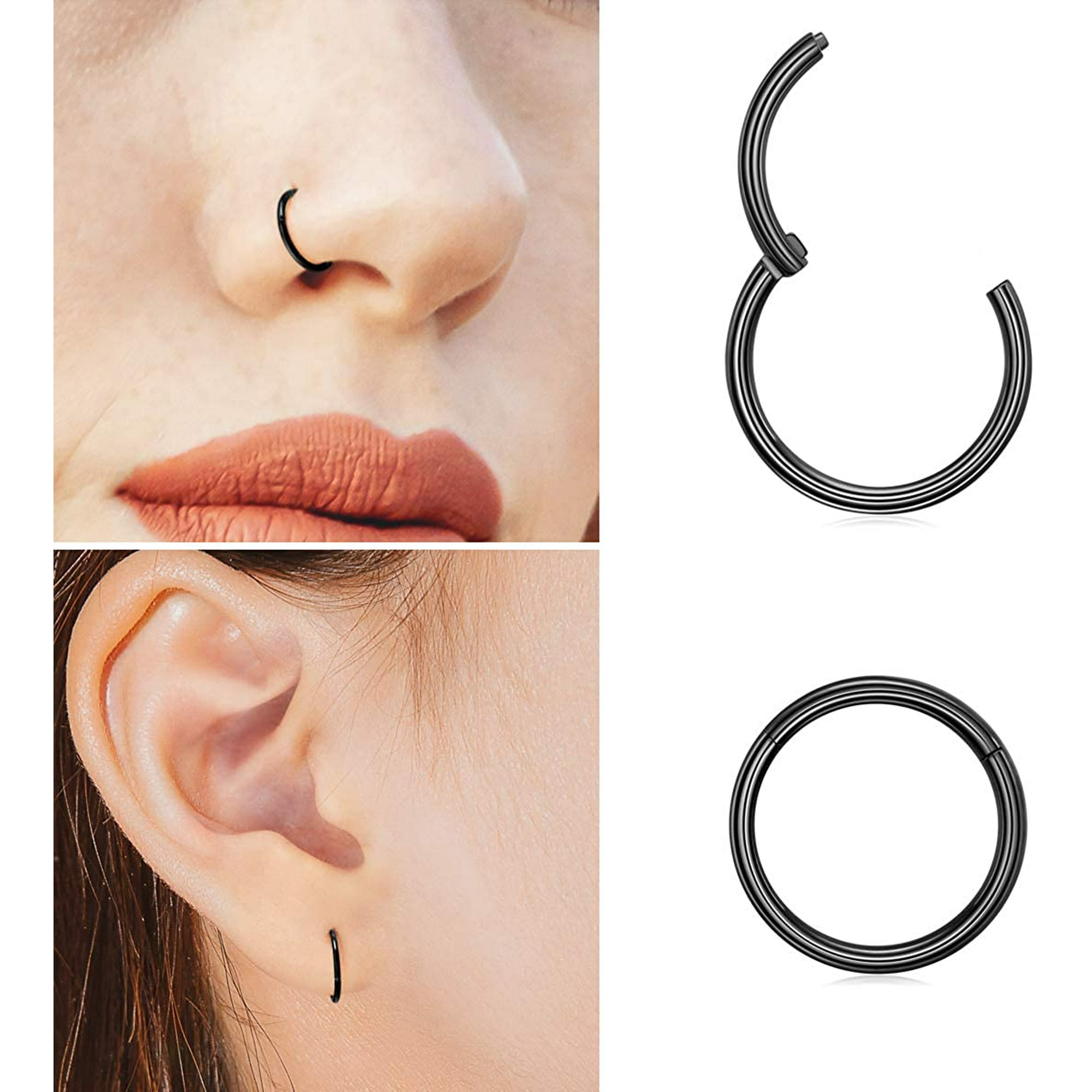 HTWW 316L Surgical Stainless Steel Hypoallergenic Hinged Nose Ring Nose  Hoop 14/16/18/20 Gauge, Diameter 5-10mm with Silver/Gold/Rose Gold/Black  Nose Piercing Jewelry Hoop Earrings for Women/Men | Walmart Canada