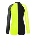 thumbnail image 3 of ranrann Girls Sequins Rhinestones Dance Leotard Biketard Mesh Long Sleeves Patchwork Jumpsuit Fluorescent Yellow 12, 3 of 6