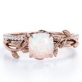 thumbnail image 1 of Pave Design 0.65 Carat Cushion Cut Rainbow Opal and Moissanite Vine Leaf Bridal Ring Set in 18K Rose Gold Plating over Silver, 1 of 4