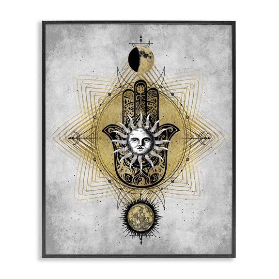 Stupell Industries Southwestern Vintage Sun Patterned Hamsa Symbol Astrological Geometry Black Framed Giclee Art, 11 x 14, by Oliver Jeffries