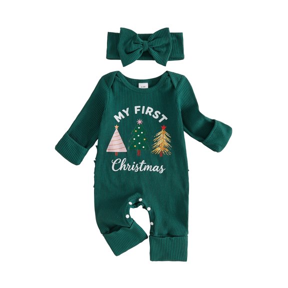 RUINIXCW Baby Girl First Christmas Outfit Letter Long Sleeve Romper Bow Headband