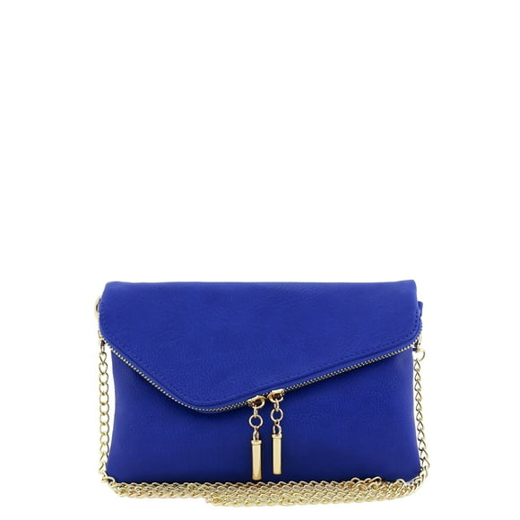 FashionPuzzle Envelope Wristlet clutch crossbody Bag with chain Strap (Royal Blue) One Size